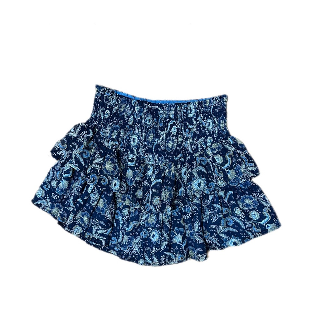 Patrons of Peace Blue Ruffle Tiered Mini Skirt Floral